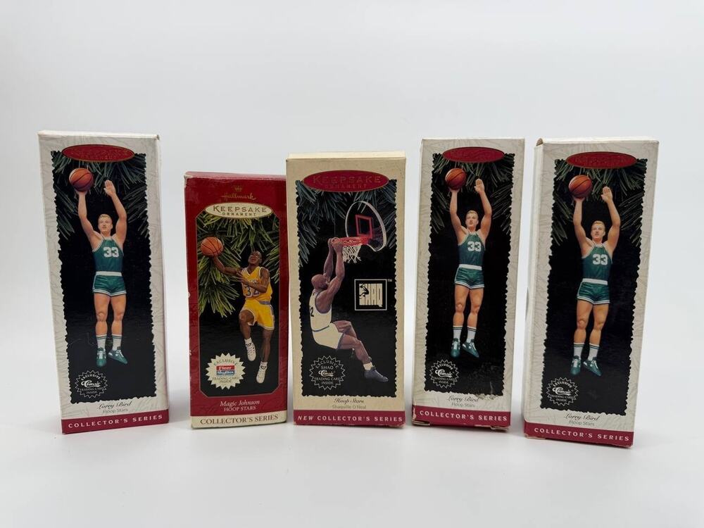 Hallmark Keepsake NBA Ornaments Lot 5 Larry Bird Magic Johnson Shaq